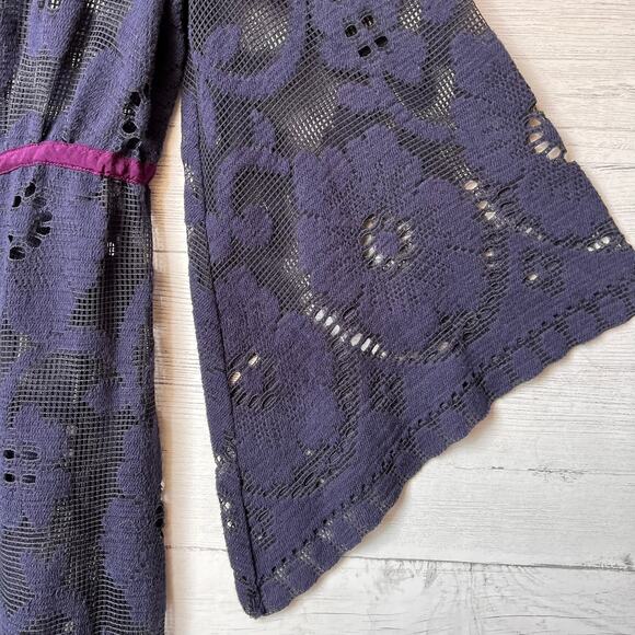 Free People Dress Womens Size SP Blue & Purple Mesh Sheer Lace Cover Up Beach - Picture 6 of 15